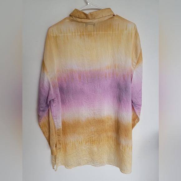 Refinity Yellow and Pink Dyed Button Down Shirt Size 14 (Size XS) - Picture 3 of 3